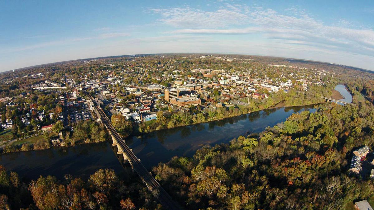 Aerial view of Fredericksburg, VA