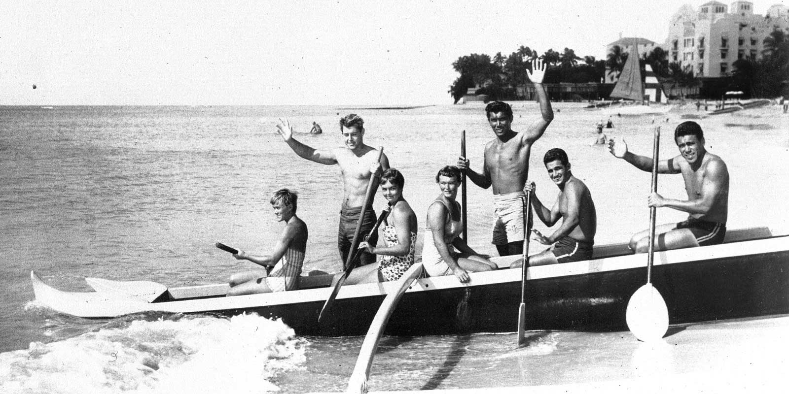 Blackout Whaley, Bobby Krewson, Barry Napoleon at Waikiki 1950s