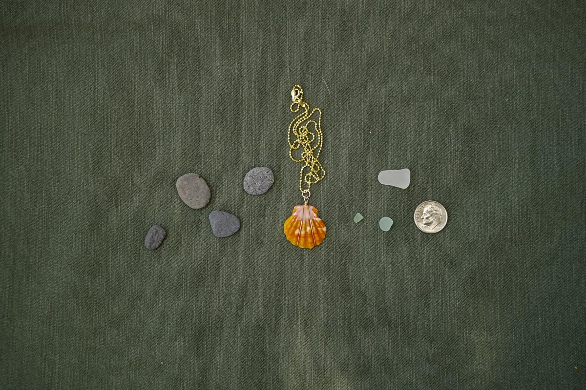 hawaiian sunrise shell pendant with beach glass