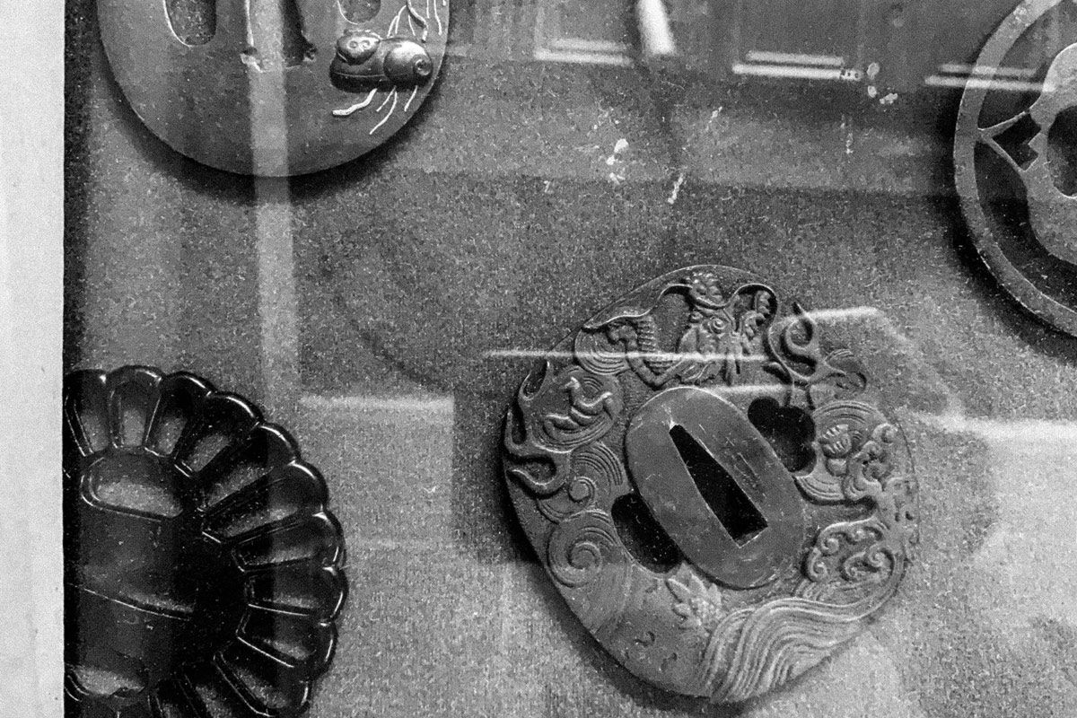 Tsubas (Japanese sword hand guards) on display at Kiyota Co. Kiyota Martial Arts Supply Baltimore