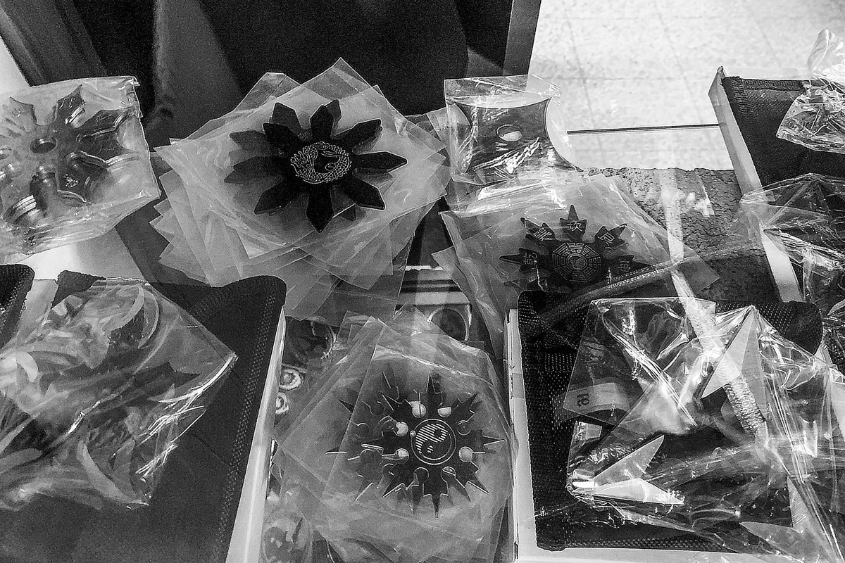 Tsubas (Japanese sword hand guards) on display at Kiyota Co. Kiyota Martial Arts Supply Baltimore